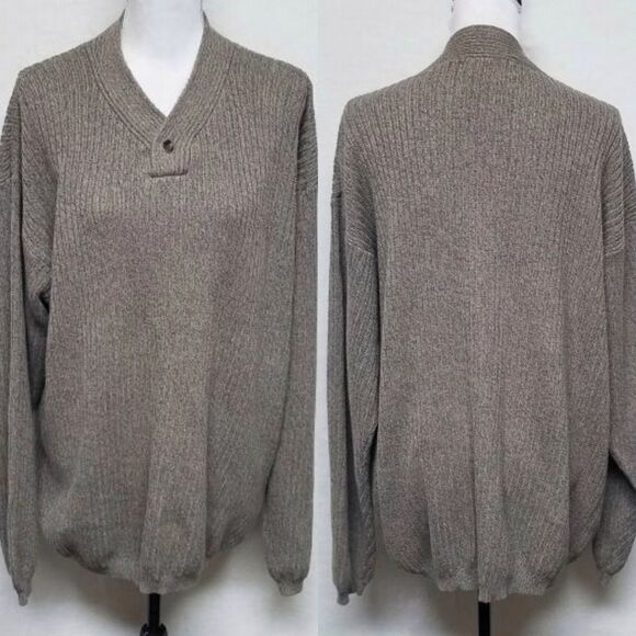 𝅺VINTAGE Eddie Bauer Tan Ribbed V-Neck Sweater - Picture 1 of 9
